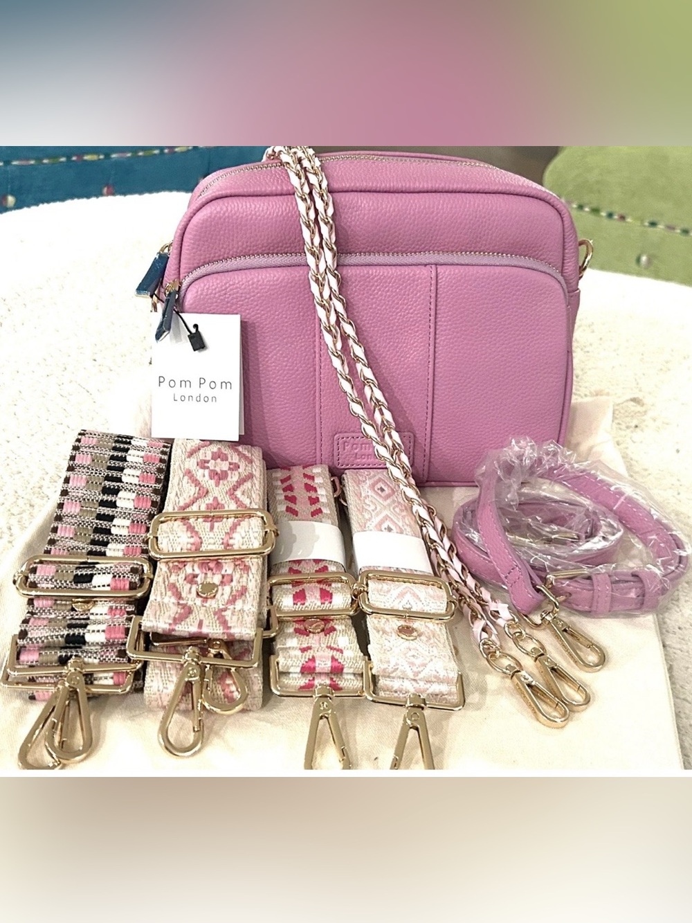 Pom Pom London PEONY PINK Original Plus Bundle! 6 New PPL Straps & Pom -NWT 💗